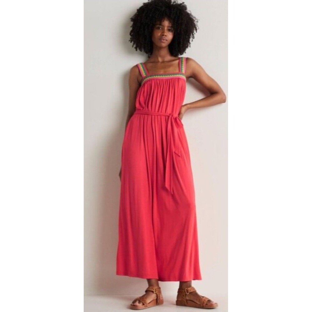 Boden size 8R coral orange crochet pockets Maxi dress festival boho Summer